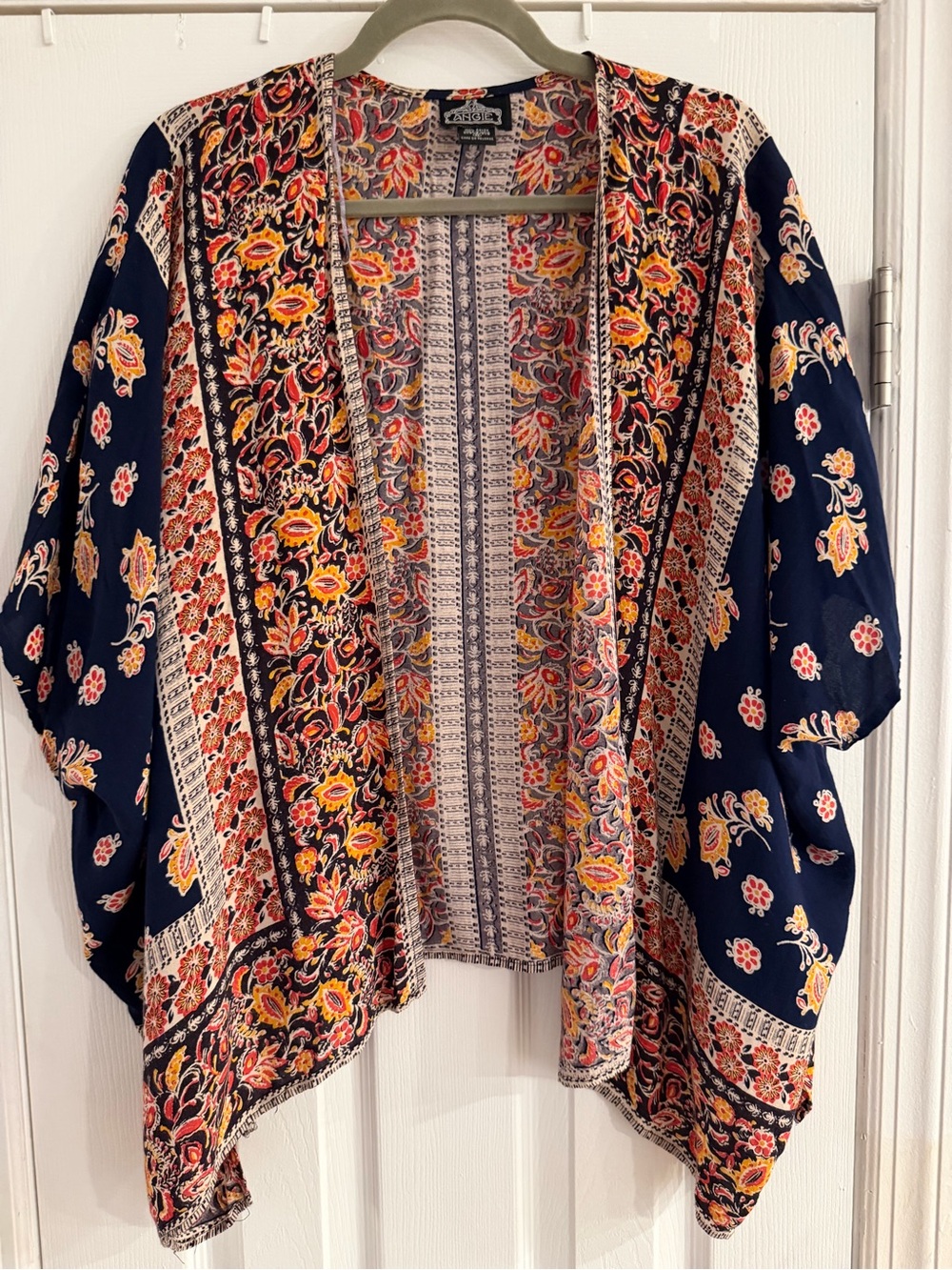 Angie Boho Floral Kimono Cardigan in Navy, Yellow & Orange